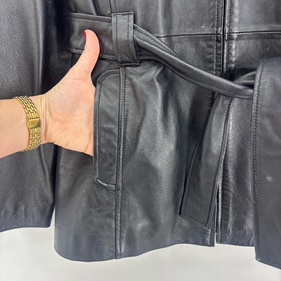 Charles Klein Black Genuine Leather Belted Zip Front Jacket Womens Medium - Picture 5 of 9